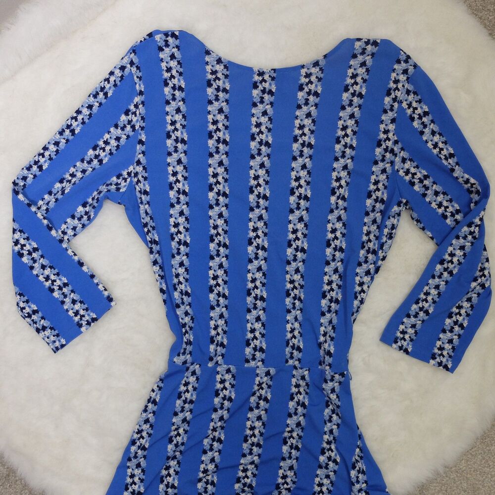Leota Nordstrom Vibrant Blue Floral Stripe Faux Wrap Dress Size Small - Picture 9 of 9
